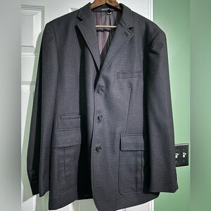 Johnston & Murphy Black/Gray Check Sport Coat XL 60% Wool